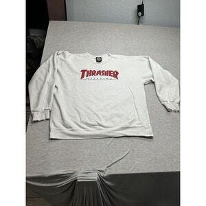 Thrasher Light Gray Sweatshirt with Red Logo
